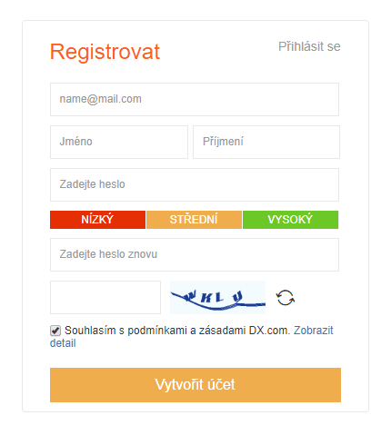 Registrace na DX.com je velmi jednoduchou záležitostí.