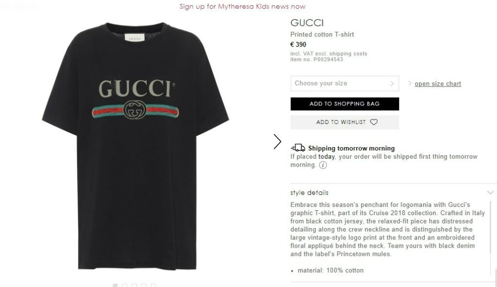 Za originální tričko Gucci zákazník zaplatí téměř 10 tisíc.