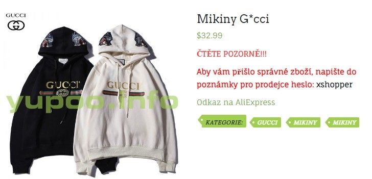  Mikina Gucci pod skrytým odkazem může vypadat jako neznačkové tričko s potiskem. 