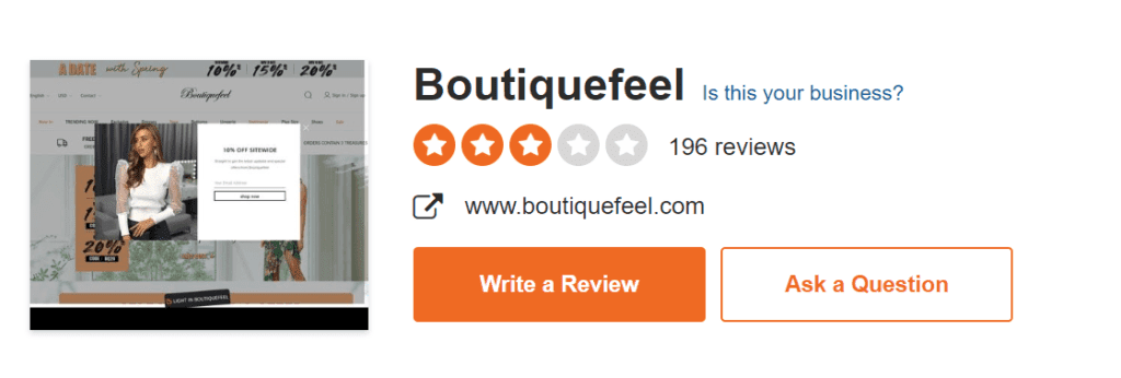 Recenze Boutiquefeel na portálu Sitejabber.com.