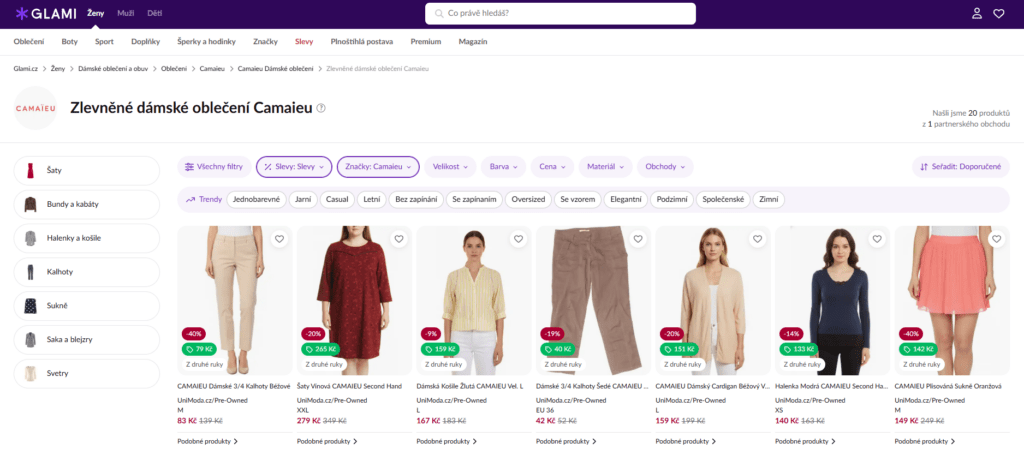 Na Glami.cz lze mnohdy narazit na zlevněné dámské oblečení Camaieu.