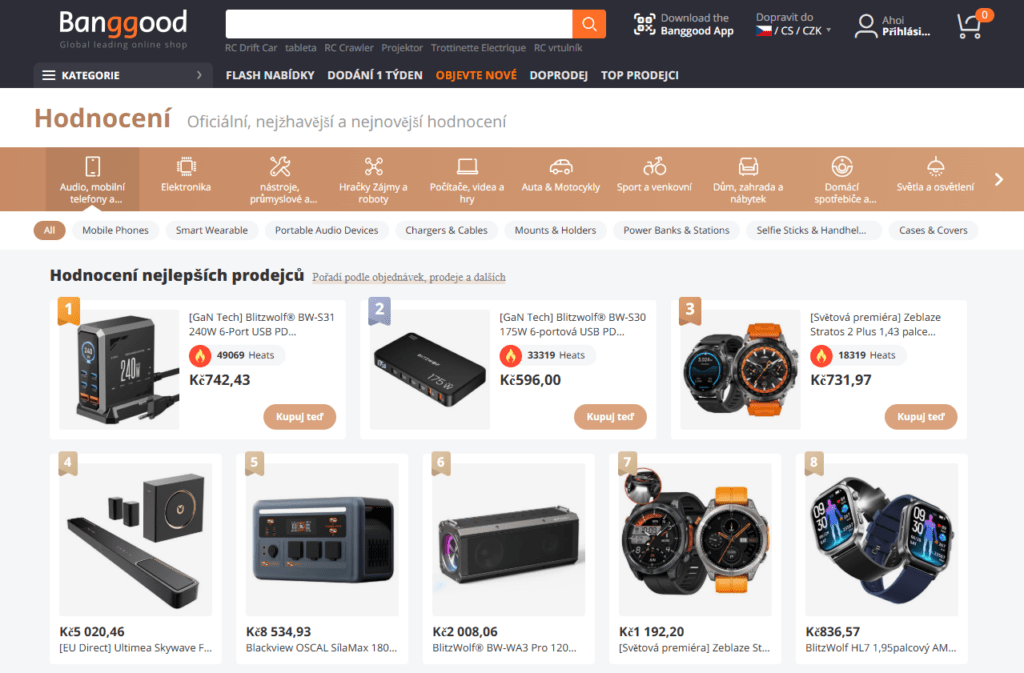 Sortiment Banggoodu je velmi široký a zahrnuje tisíce různých produktů napříč mnoha kategoriemi. 