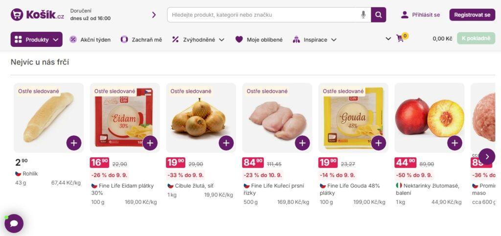 Populární i zlevněné produkty řadí e-shop Košík CZ do různých podsekcí.