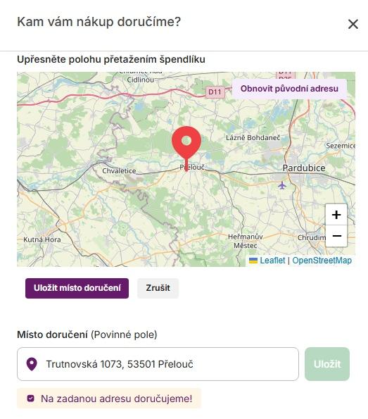 V okolí větších aglomerací je dostupnost Košíku pravděpodobná, obyvatelé menších se musí informovat na mapě e-shopu.